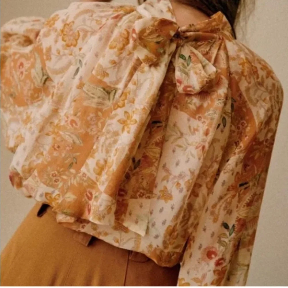 Sezane Solange blouse in Patchwork Camel, size US4 - Picture 4 of 8